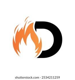 D letter logo design in fire initial style Premium Vector