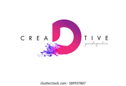 D Letter Logo Design with Ink Cloud Flowing Texture and Purple Colors.