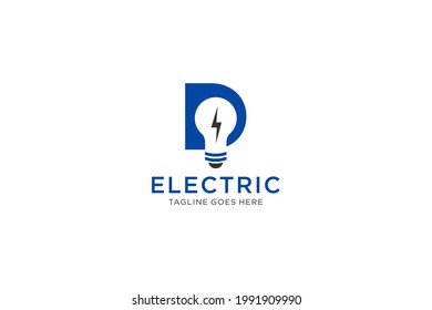 D Letter Logo Design With Light bulb and lightning bolt. Electric Bolt Letter.