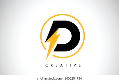 D Letter Logo Design With Lighting Thunder Bolt. Electric Bolt Letter Logo Vector Illustration.