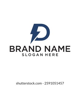 D Letter Logo Design With Lighting Thunder Bolt. Electric Bolt Letter Logo
