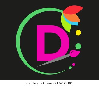 D Letter Logo Design mehrfarbig mit Rundrahmen.