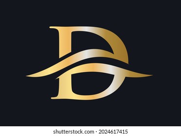 Diseño del logotipo de la letra D. Diseño del logotipo de la carta D premium con concepto de ola de agua