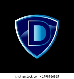 D letter logo design in shield with black background in illustrator, vector logo modern alphabet font overlap style. calligraphy designs for logo, Poster, Invitation, etc.