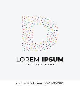 Plantilla de diseño de logotipo de letra D con vector de hoja de confeti colorido