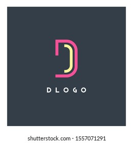 D letter logo double colored line design vector 
