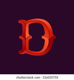 D letter logo in elegant retro faceted style. Red font. Vintage vector typeface for labels, headlines, posters, cards etc.