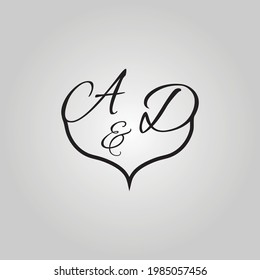 A and D letter logo eps. 
Typography, creative modern logos. Letter, symbol, romantic, wedding decoration, heart, and love shape design.