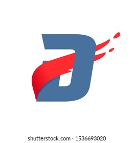 D letter logo with fast speed red flag line. Font style, delivery, sports etc vector design template elements.