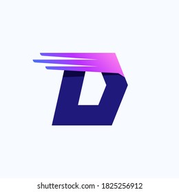 D letter logo with fast speed lines or wings. Corporate branding identity design template with vivid gradient. Can be used for delivery ads, technology poster, sport identity, etc.