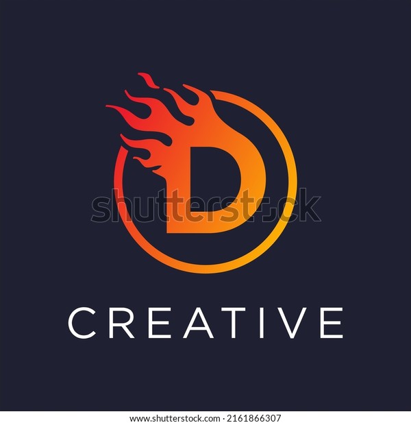 D letter logo, fire\
flames logo design.