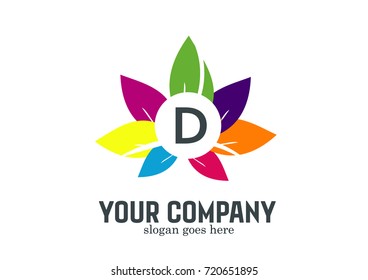 D  letter logo with flower in rainbow colors