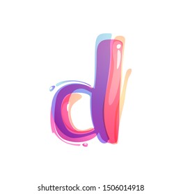 D letter logo formed by watercolor splashes. Color overlay style. Vector typeface for labels, headlines, posters, cards etc.