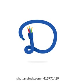 D letter logo formed by electric cable. Vector design template elements for your application or corporate identity.