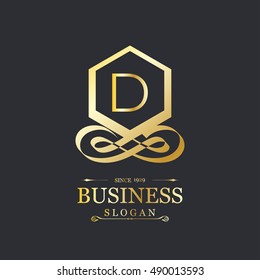 D Letter logo, Gold Emblem, Beautiful Business Logo