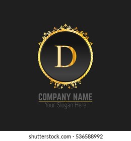 D Letter logo, Golden Monogram design elements, line art logo. Beautiful Boutique Logo Designs, Business sign, Restaurant, Royalty, Cafe, Hotel, Heraldic, Jewelry, Fashion, Wine. Vector illustration