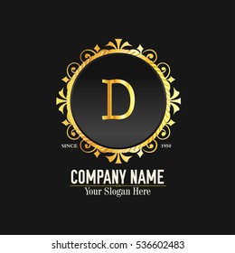 D Letter logo, Golden Monogram design elements, line art logo. Beautiful Boutique Logo Designs, Business sign, Restaurant, Royalty, Cafe, Hotel, Heraldic, Jewelry, Fashion, Wine. Vector illustration

