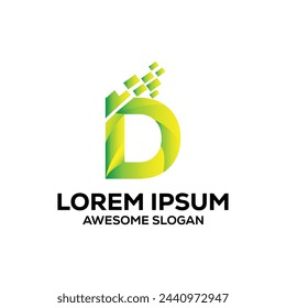 Plantilla de ilustración de diseño de vector colorido de degradado de logotipo de letra D