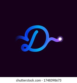 D letter logo with gradient line and flash dot. Perfect font for biotechnology design, heartbeat print, science card etc.