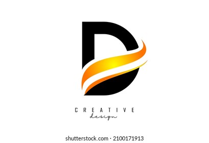 D letter Logo with gradient orange swoosh. Letter D with abstrat geometric elements. Creative Vector Illustration with letter.