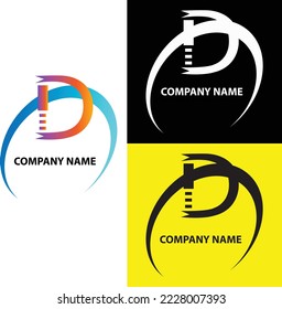 D letter logo with gradient, white and  black color