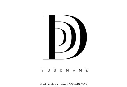 D Letter Logo with Graphic Elegant Black Lines Design. Minimalist art shape logo.