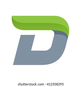 D letter logo with green leaf. Font style, ecology vector design template elements for your application or corporate identity.