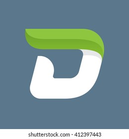 D letter logo with green leaf. Font style, ecology vector design template elements for your application or corporate identity.