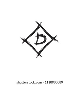 D Letter logo hand drawn stroke design 