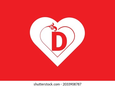 D letter logo with heart icon, valentines day design template