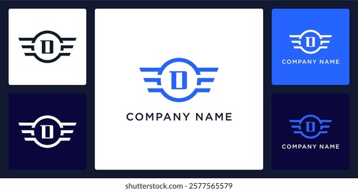 D letter logo and icon with circle and wings, vector template