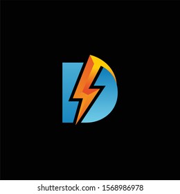 D letter logo with lightning / electric / power