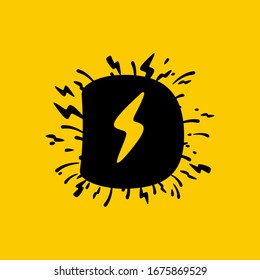 D letter logo with lightning negative space. Hand drawn monochrome vintage style. Perfect type for energy labels, superhero print, rock music posters etc.