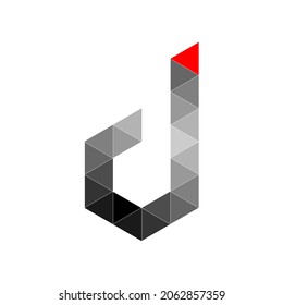 D letter logo. Lowercase polygon Style Geometric Colorful Alphabet Font Logo Vector. mosaic logo icon design template elements. With black,white and red colour contrast.  
