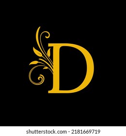 D Letter Logo With Luxury Floral Gold Design.Vector illustration for invitations, weddings, greeting cards template design