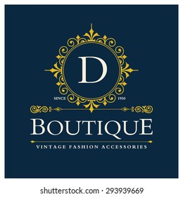 d Letter logo, Monogram design elements, line art logo design. Beautiful Boutique Logo Designs, Business sign, Restaurant, Royalty, Cafe, Hotel, Heraldic, Jewelry, Fashion, Wine. Vector illustration