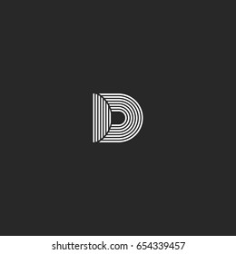 D letter logo monogram, simple lines black and white design element, geometric shape identity emblem