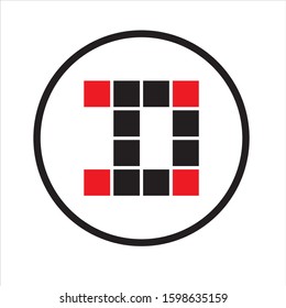 d letter logo mosaic square and bar with red and black color in circle
