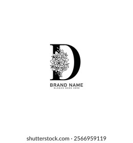 D Letter logo. D with nature beauty unique style concept. D Monogram initials perfectly for wedding invitations, greeting card, logo, poster.