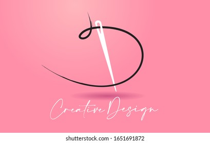 D Letter Logo with Needle and Thread Creative Design Concept Vector Illustration.