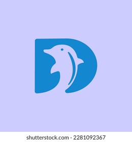 D Letter Logo with Negative Space Dolphin Fish. Suitable for tourism and marine product companies.