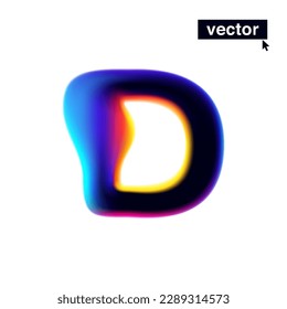 D letter logo with neon glitch. Multicolor gradient sign with double exposure and illusion effect. Glowing color shift vector icon. Perfect for your vibrant heading, video game screens, Sale banner.