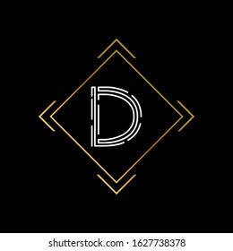 D letter logo with nice black background.Nice gold frame logo.D letter icon.