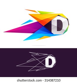 D letter logo with polygonal comet.