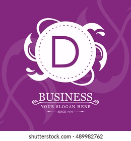 D Letter logo, Purple Monogram, line art logo design. Beautiful Boutique Logo Designs, Business sign, Restaurant, Royalty, Cafe, Hotel, Heraldic, Jewelry, Fashion, Wine. Vector illustration