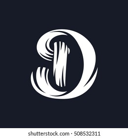 D letter logo script typeface. Handwritten brush alphabet. Old style vintage script font. White vector typeface for labels, posters and cards.