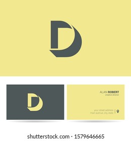 D letter logo shadow design with business card template