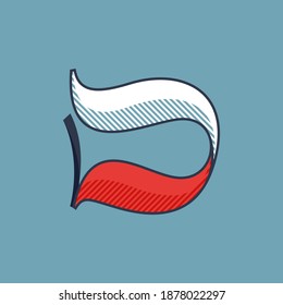 D letter logo with shadow lines effect. Premium victorian script typeface for sport team identity, luxury headlines, university posters, premium diploma, etc.