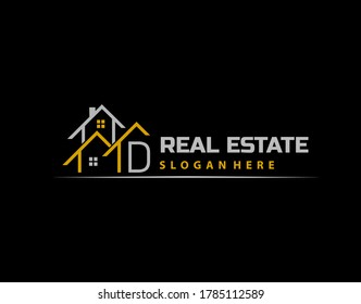 D Letter Logo. Simple House, Real Estate Architecture Construction Icon Design.
