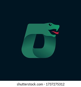 D letter logo with snake head silhouette. Vector font perfect for sport identity, danger posters and exotic company, etc.